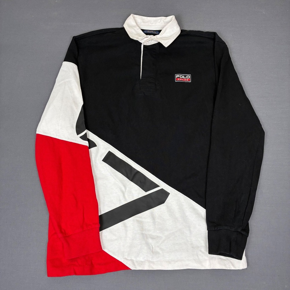 Polo Ralph Lauren Racing Rugby Polo Shirt Men's Size Medium Black Red White